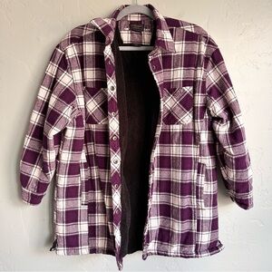 FiveBrother Women’s Purple Plaid Flannel Fleece Lined Shacket Shirt Jacket XL